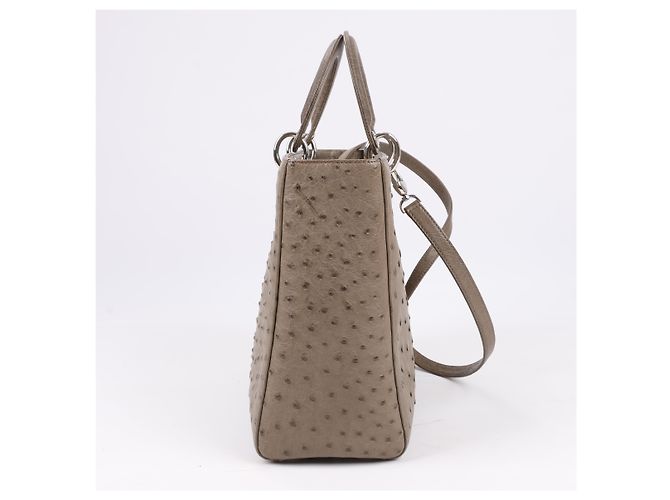 Borsa a mano 2Way Lady Dior in struzzo Large marrone Grigio - vista 3