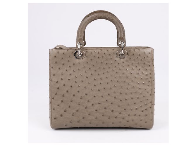 Borsa a mano 2Way Lady Dior in struzzo Large marrone Grigio - vista 4