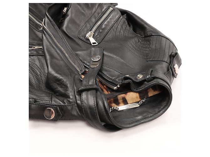 Giacca biker in pelle nera e leopardata Dolce & Gabbana, Taglia 38 Nero - vista 10