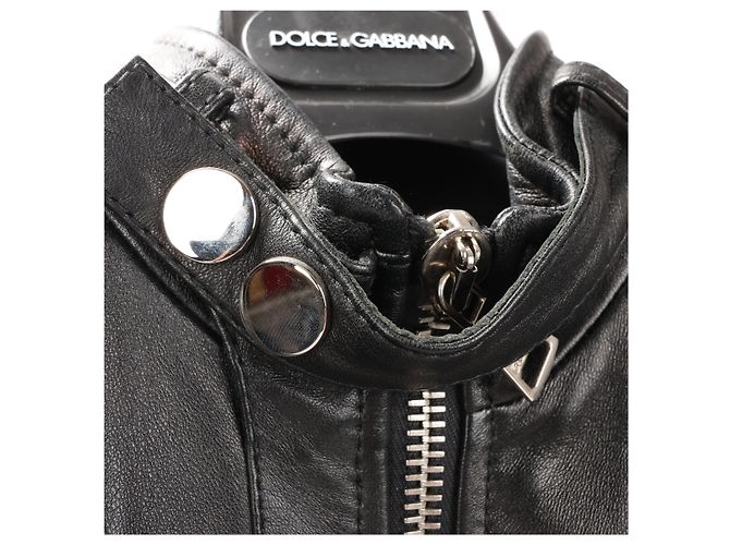 Giacca biker in pelle nera e leopardata Dolce & Gabbana, Taglia 38 Nero - vista 2