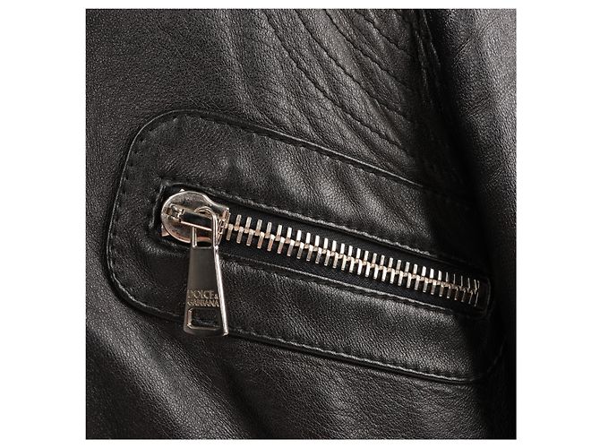 Giacca biker in pelle nera e leopardata Dolce & Gabbana, Taglia 38 Nero - vista 3