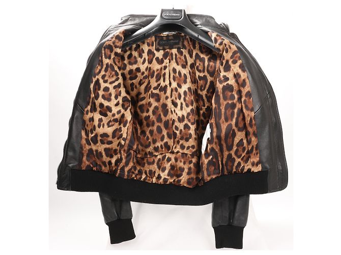 Giacca biker in pelle nera e leopardata Dolce & Gabbana, Taglia 38 Nero - vista 6