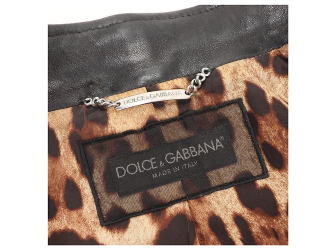 Giacca biker in pelle nera e leopardata Dolce & Gabbana, Taglia 38 Nero - vista 8