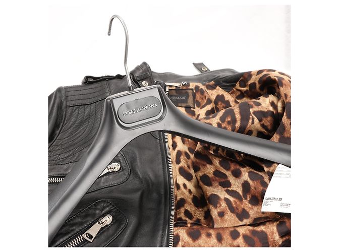 Giacca biker in pelle nera e leopardata Dolce & Gabbana, Taglia 38 Nero - vista 9