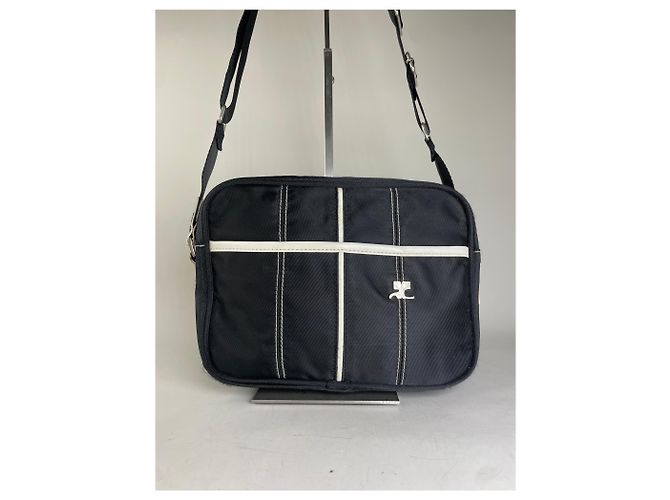 Vintage Courreges Nylon Messenger Bag Schwarz Weiß - Ansicht 14