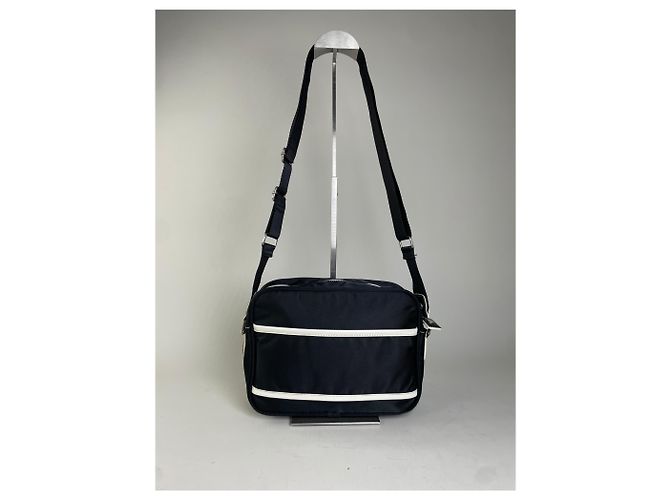 Vintage Courreges Nylon Messenger Bag Schwarz Weiß - Ansicht 2
