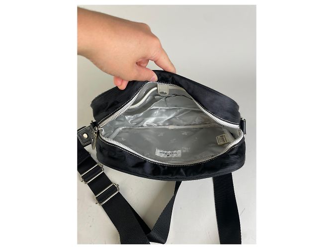 Vintage Courreges Nylon Messenger Bag Schwarz Weiß - Ansicht 3