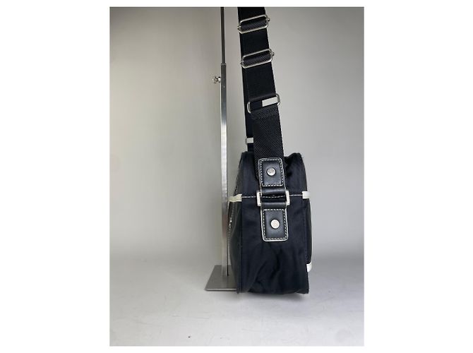 Vintage Courreges Nylon Messenger Bag Schwarz Weiß - Ansicht 7