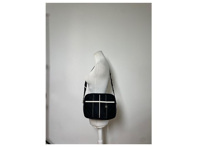 Vintage Courreges Nylon Messenger Bag Schwarz Weiß - Ansicht 8