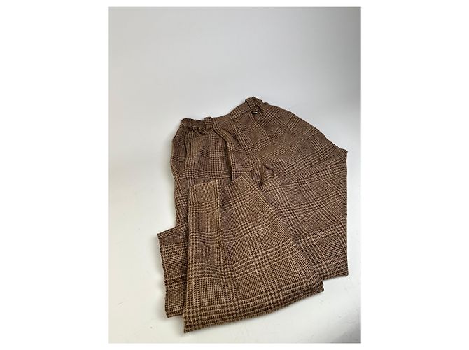 New Look Vintage Dior Checked Wool Blend Pants Brown Beige M - view 5
