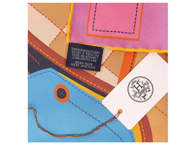 Carré 90 Hermès Double Face "Tapis de Selle" in seta Arancione - vista 14