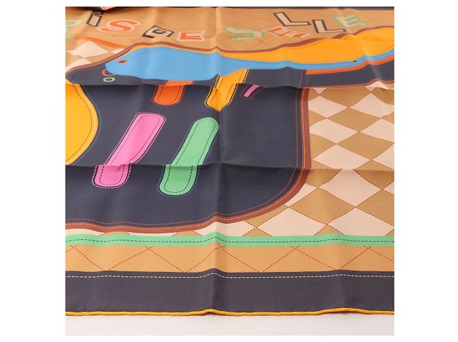 Carré 90 Hermès Double Face "Tapis de Selle" in seta Arancione - vista 4