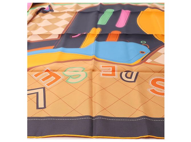 Carré 90 Hermès Double Face "Tapis de Selle" in seta Arancione - vista 6