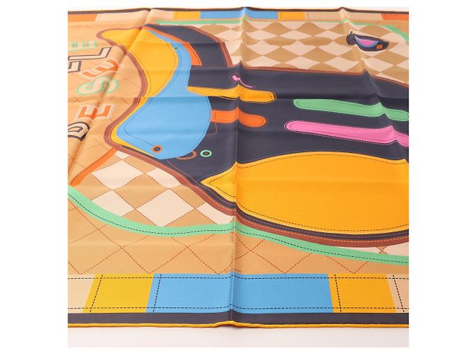 Carré 90 Hermès Double Face "Tapis de Selle" in seta Arancione - vista 7