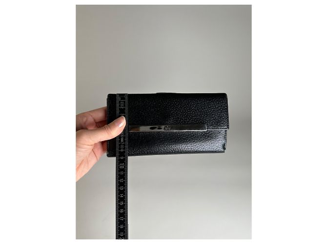 Vintage Gucci Textured Leather Wallet Black Silver - view 10
