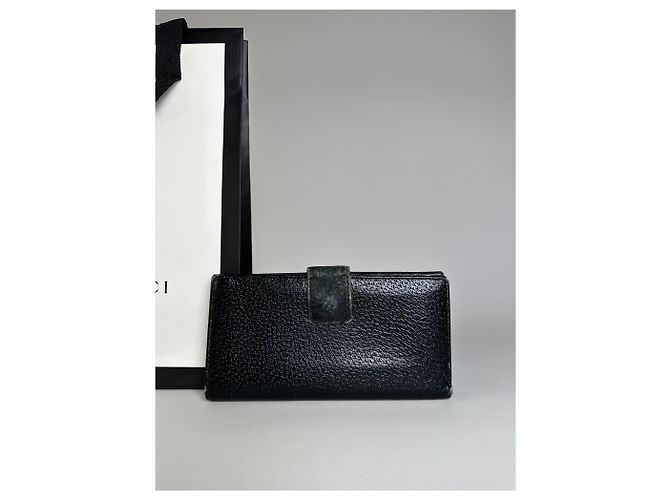 Vintage Gucci Textured Leather Wallet Black Silver - view 12
