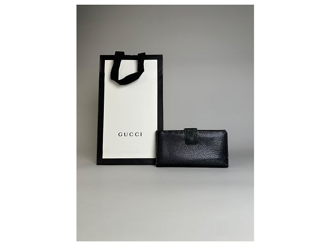 Vintage Gucci Textured Leather Wallet Black Silver - view 2