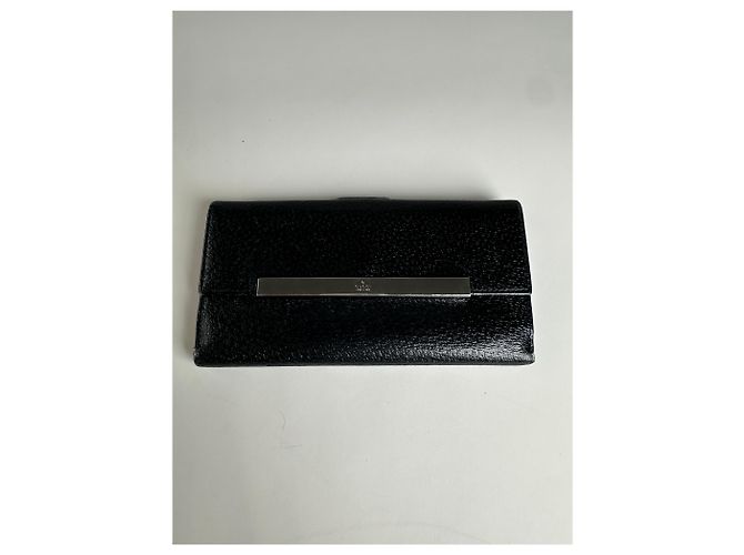 Vintage Gucci Textured Leather Wallet Black Silver - view 3