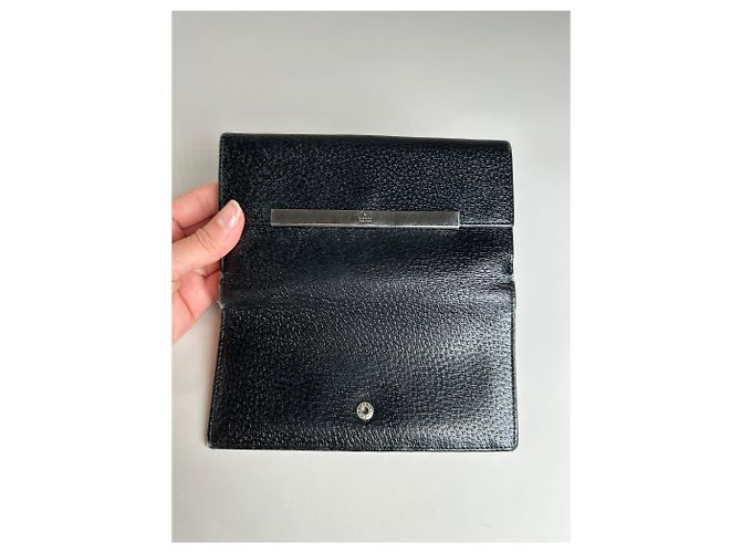 Vintage Gucci Textured Leather Wallet Black Silver - view 8