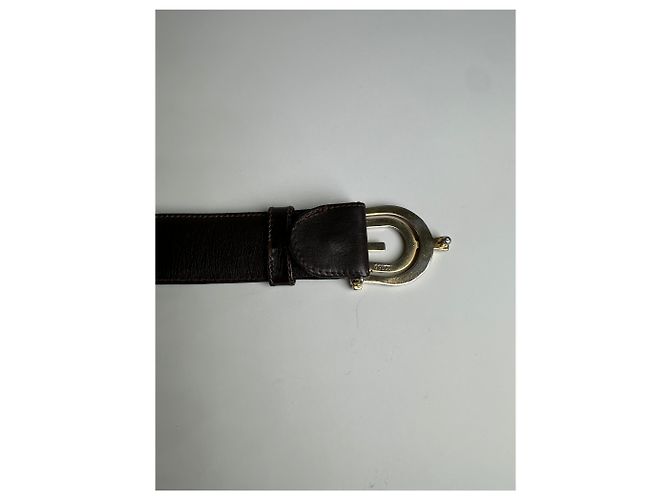 Vintage Gucci Double G Logo Ledergürtel Dunkelbraun Gold - Ansicht 11