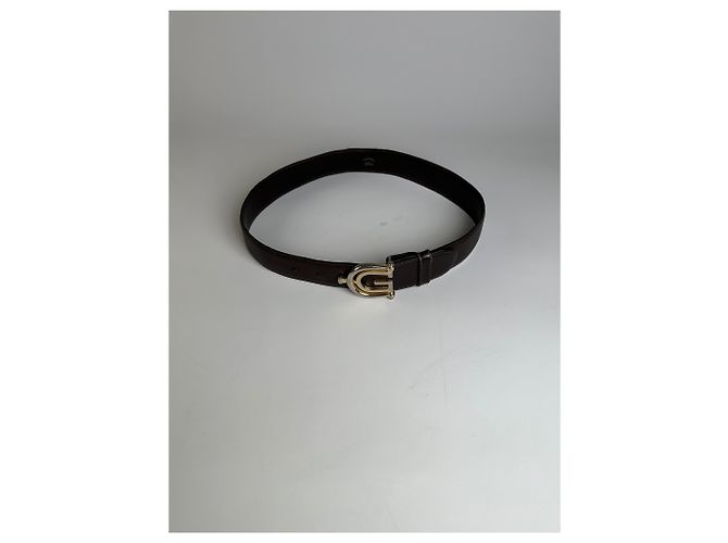 Vintage Gucci Double G Logo Ledergürtel Dunkelbraun Gold - Ansicht 12