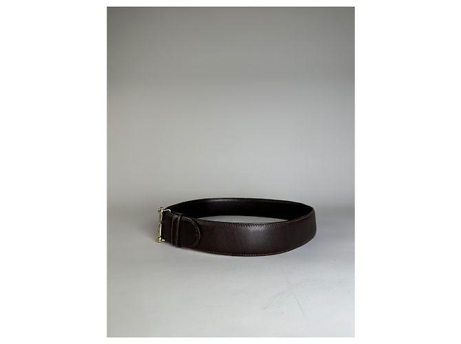 Vintage Gucci Double G Logo Ledergürtel Dunkelbraun Gold - Ansicht 3