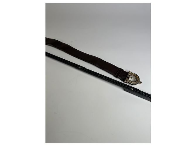 Vintage Gucci Double G Logo Ledergürtel Dunkelbraun Gold - Ansicht 6