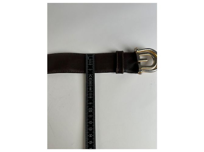 Vintage Gucci Double G Logo Ledergürtel Dunkelbraun Gold - Ansicht 7