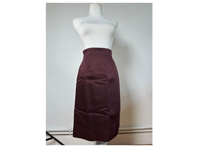 Céline Gonna vintage Celine in misto lana bordeaux M Bordò - vista 12