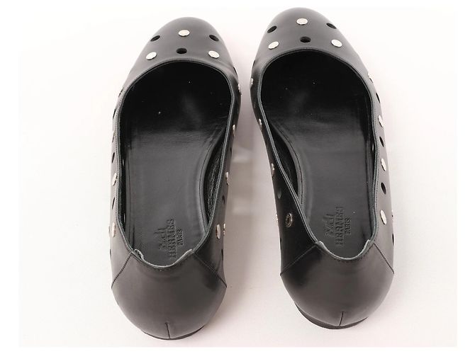 Ballerine Hermès Serie Button Punching Sack Leather un Black, Taglia 39 EU Nero - vista 9