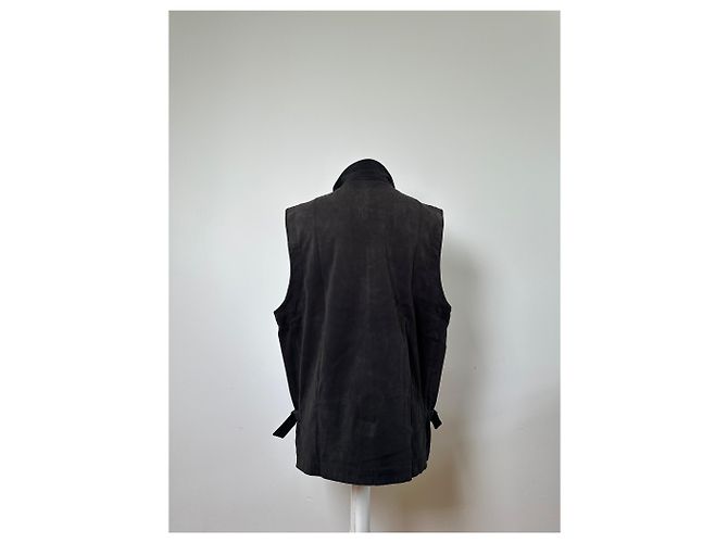 Vintage Burberry Herren-Wildlederweste, schwarze Karofütterung M - Ansicht 12