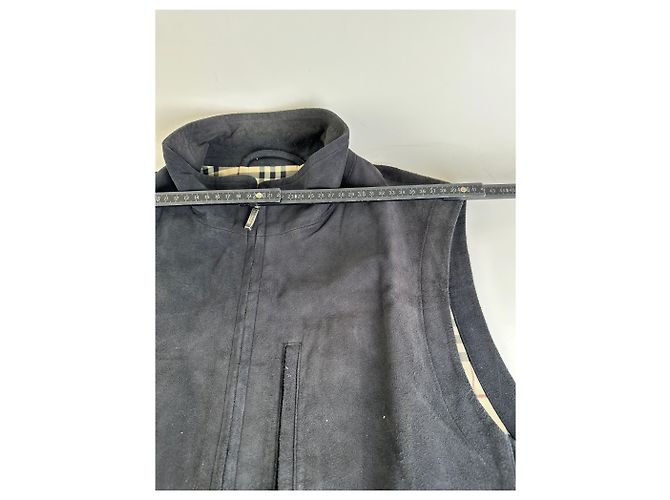 Vintage Burberry Herren-Wildlederweste, schwarze Karofütterung M - Ansicht 13