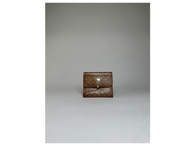 Edge Céline Vintage Celine Macadam Canvas Wallet Beige Brown - view 10