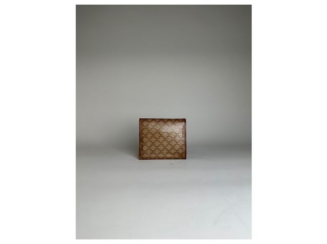 Edge Céline Vintage Celine Macadam Canvas Wallet Beige Brown - view 11
