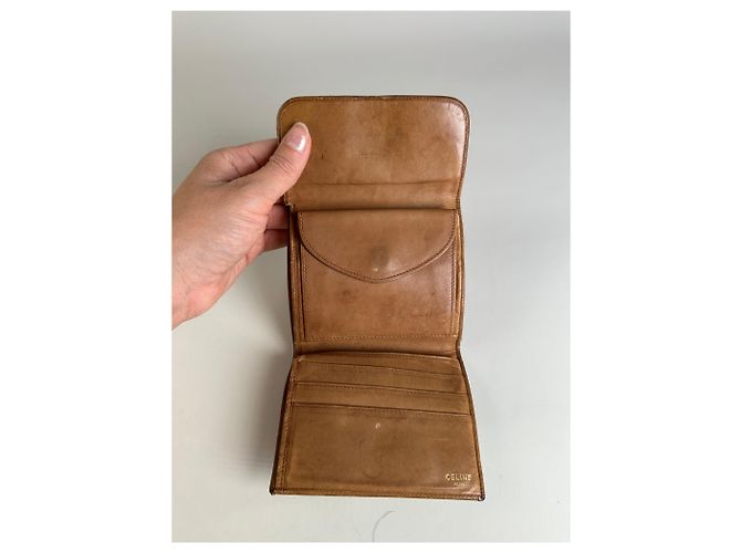 Edge Céline Vintage Celine Macadam Canvas Wallet Beige Brown - view 3
