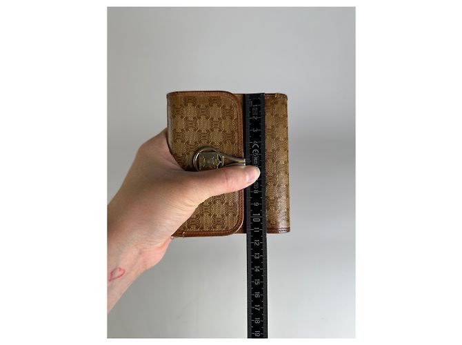 Edge Céline Vintage Celine Macadam Canvas Wallet Beige Brown - view 8