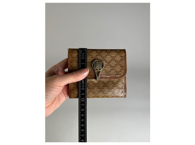 Edge Céline Vintage Celine Macadam Canvas Wallet Beige Brown - view 9