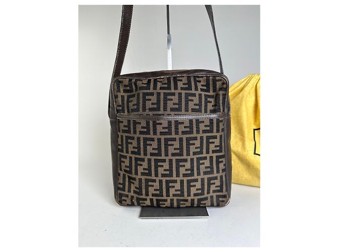 Vintage Fendi FF Monogram Canvas Schultertasche Braun Beige - Ansicht 14