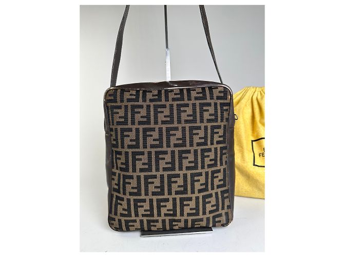 Vintage Fendi FF Monogram Canvas Schultertasche Braun Beige - Ansicht 15