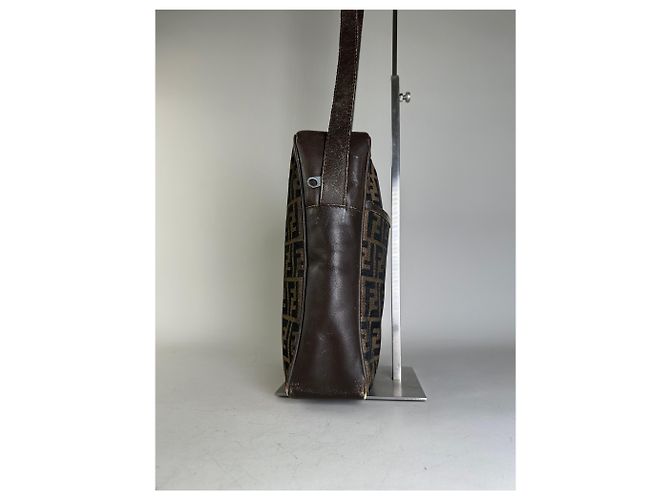 Vintage Fendi FF Monogram Canvas Schultertasche Braun Beige - Ansicht 4