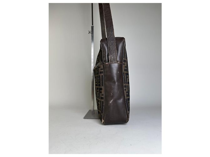 Vintage Fendi FF Monogram Canvas Schultertasche Braun Beige - Ansicht 6
