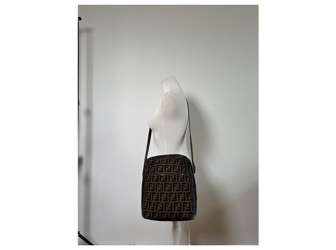 Vintage Fendi FF Monogram Canvas Schultertasche Braun Beige - Ansicht 9
