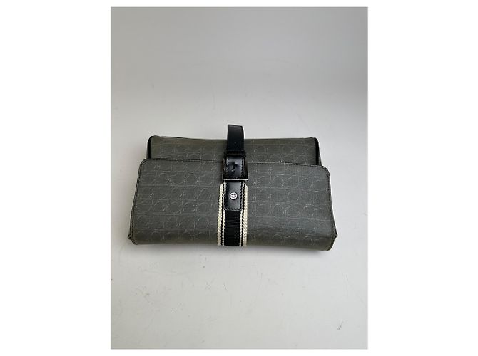 Gancini Salvatore Ferragamo Clutch Vintage Ferragamo in tela monogramma Grigio Nero - vista 7