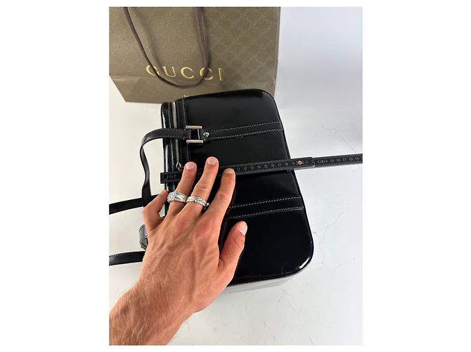 Tote Vintage Gucci in vernice nero e argento - vista 11