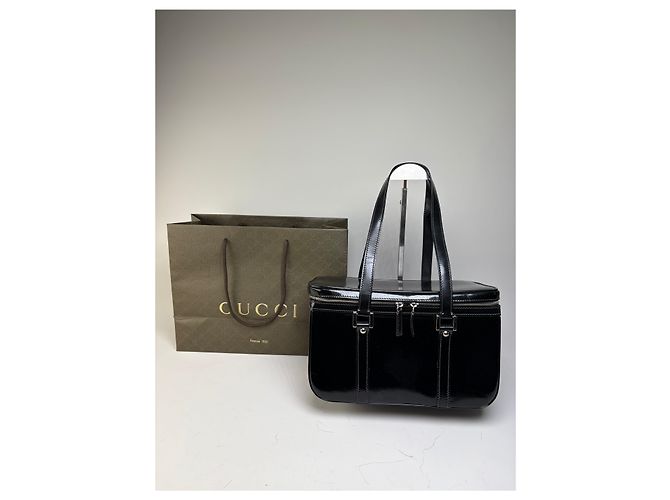 Tote Vintage Gucci in vernice nero e argento - vista 13