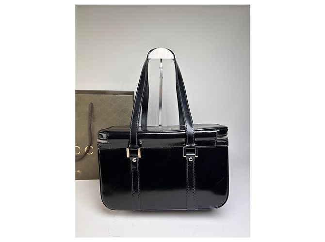 Tote Vintage Gucci in vernice nero e argento - vista 14