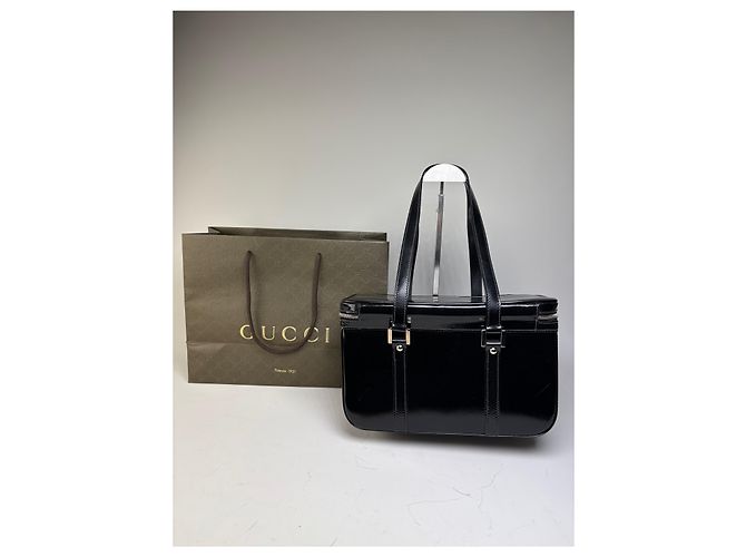 Tote Vintage Gucci in vernice nero e argento - vista 2