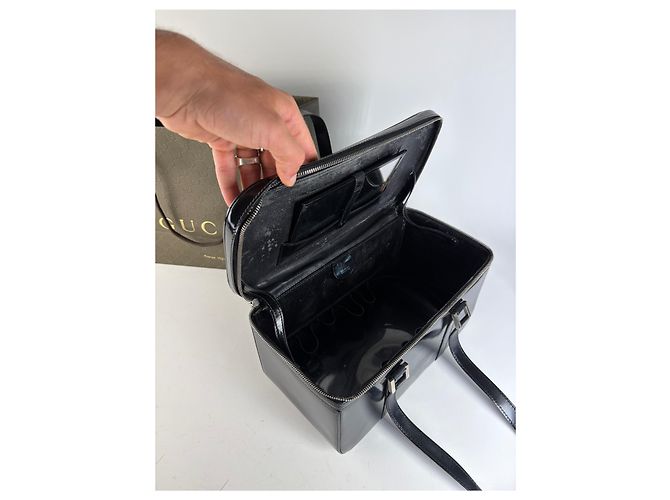 Tote Vintage Gucci in vernice nero e argento - vista 3