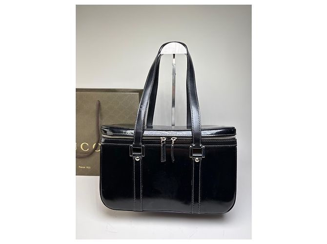 Tote Vintage Gucci in vernice nero e argento - vista 9