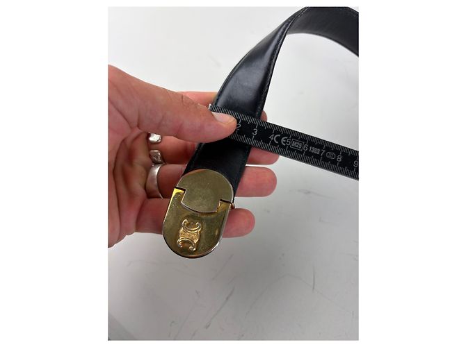 Céline Vintage Celine Ledergürtel Schwarz Goldene Schnalle - Ansicht 10
